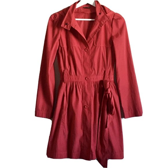 United Colors Of Benetton Women’s Lightweight Red Rain Coat Hood Size 38 XS - Picture 1 of 8